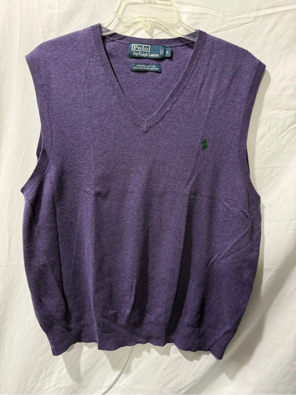 Polo by Ralph Lauren Men’s Purple V-Neck Sweater Vest with Green Pony